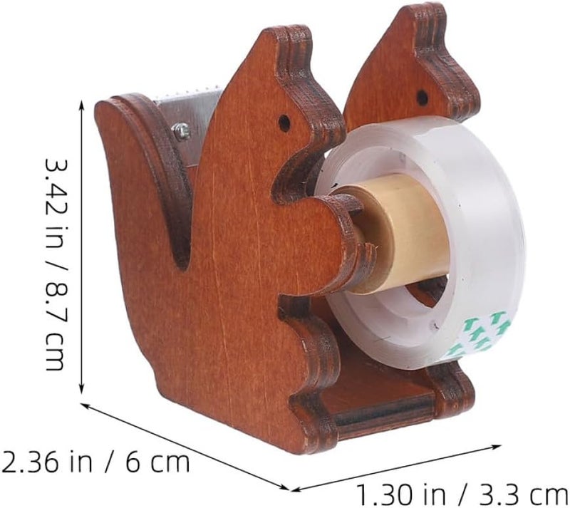 Wooden Squirrel Tape Dispenser 2 Pack Cartoon Desk Holder For Office Home - Image 2